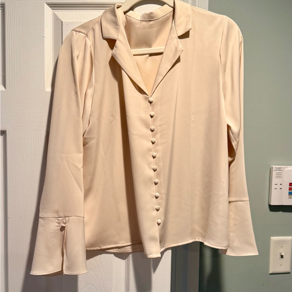 Elegant Silky Cream Button-Up Blouse